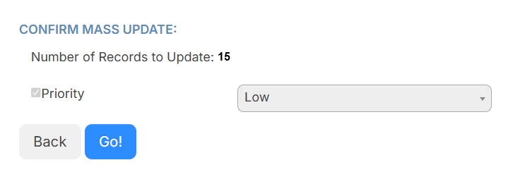 Confirm Mass Update page